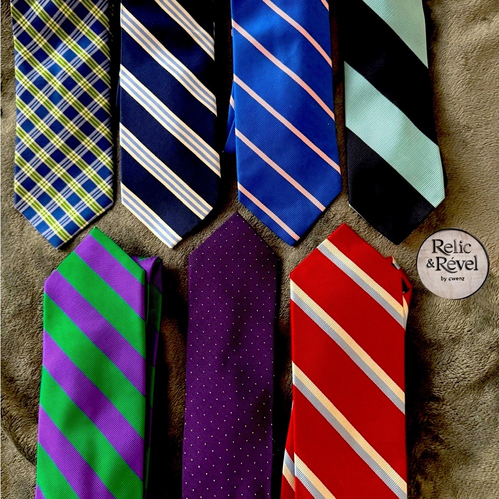 RelicAndRevel J.Crew Men’s Silk Ties - Set of 7, 100% Silk, Classic Designs